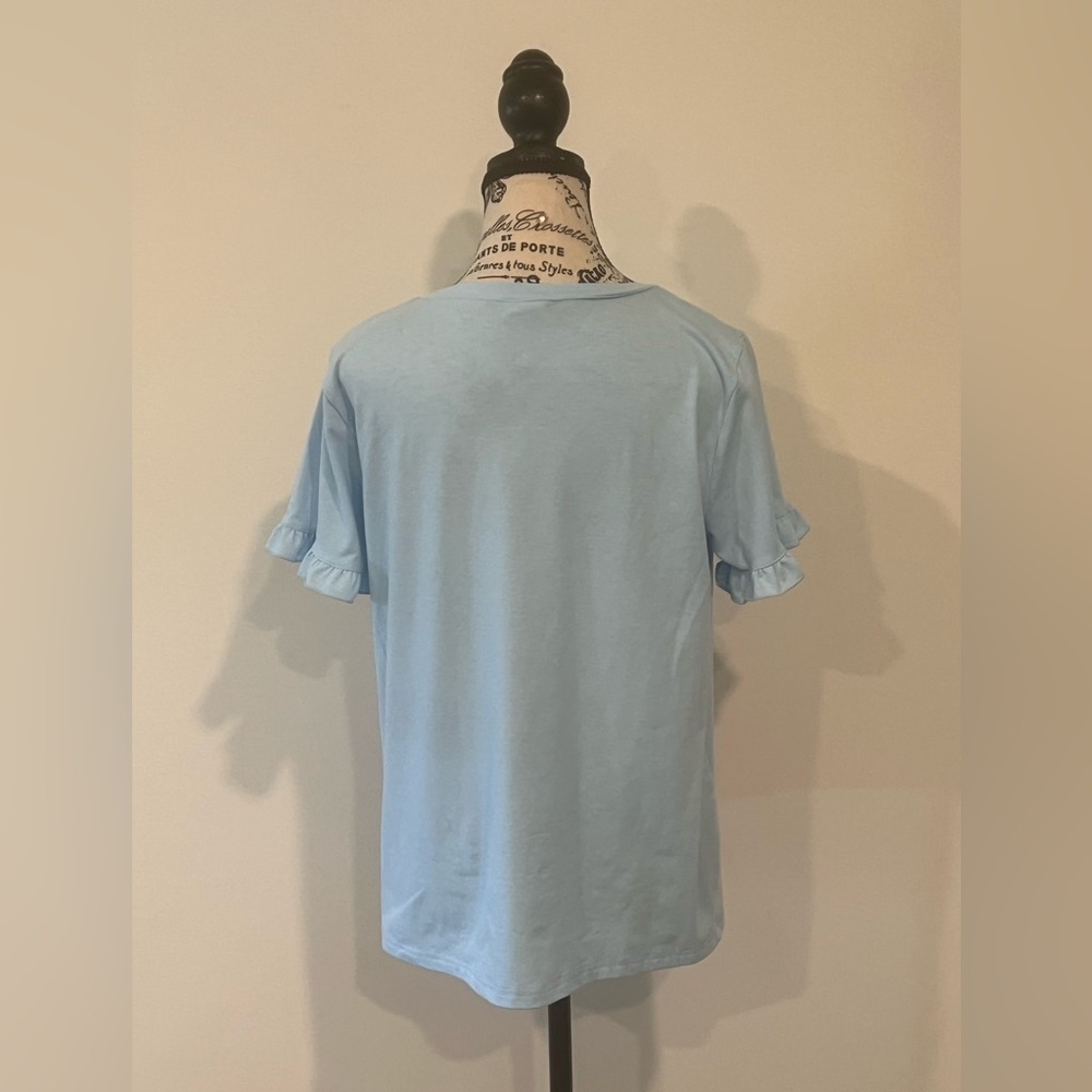 NWOT Women's Sky Blue Tee with Ruffled Sleeves, Medium - Picture 3 of 3